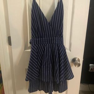 Blue striped romper with tie